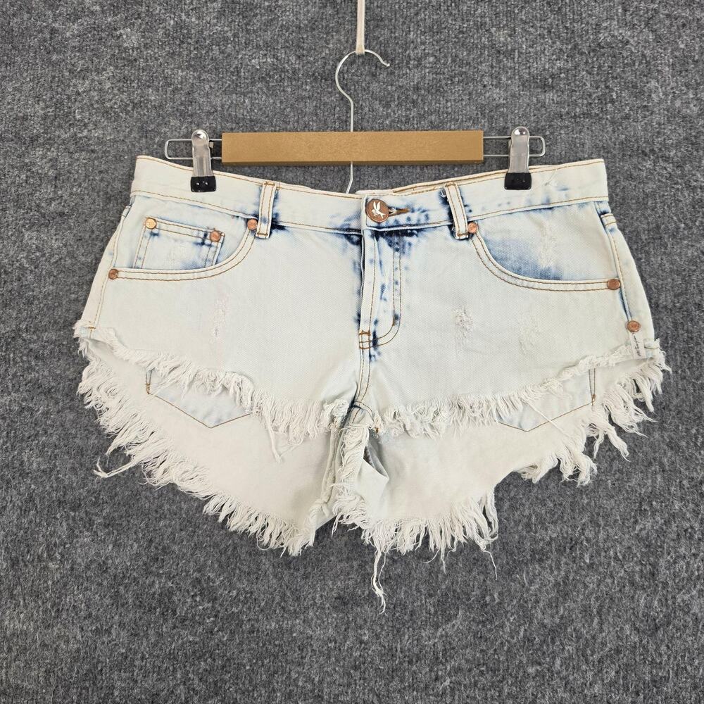 One Teaspoon Shorts 29 Bonitas Denim Distressed Cut Off Blue Relaxed Fit Casual